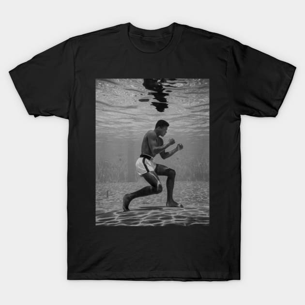 Muhammad Ali Underwater Training - Black and White T-Shirt by Stacy Peters Art